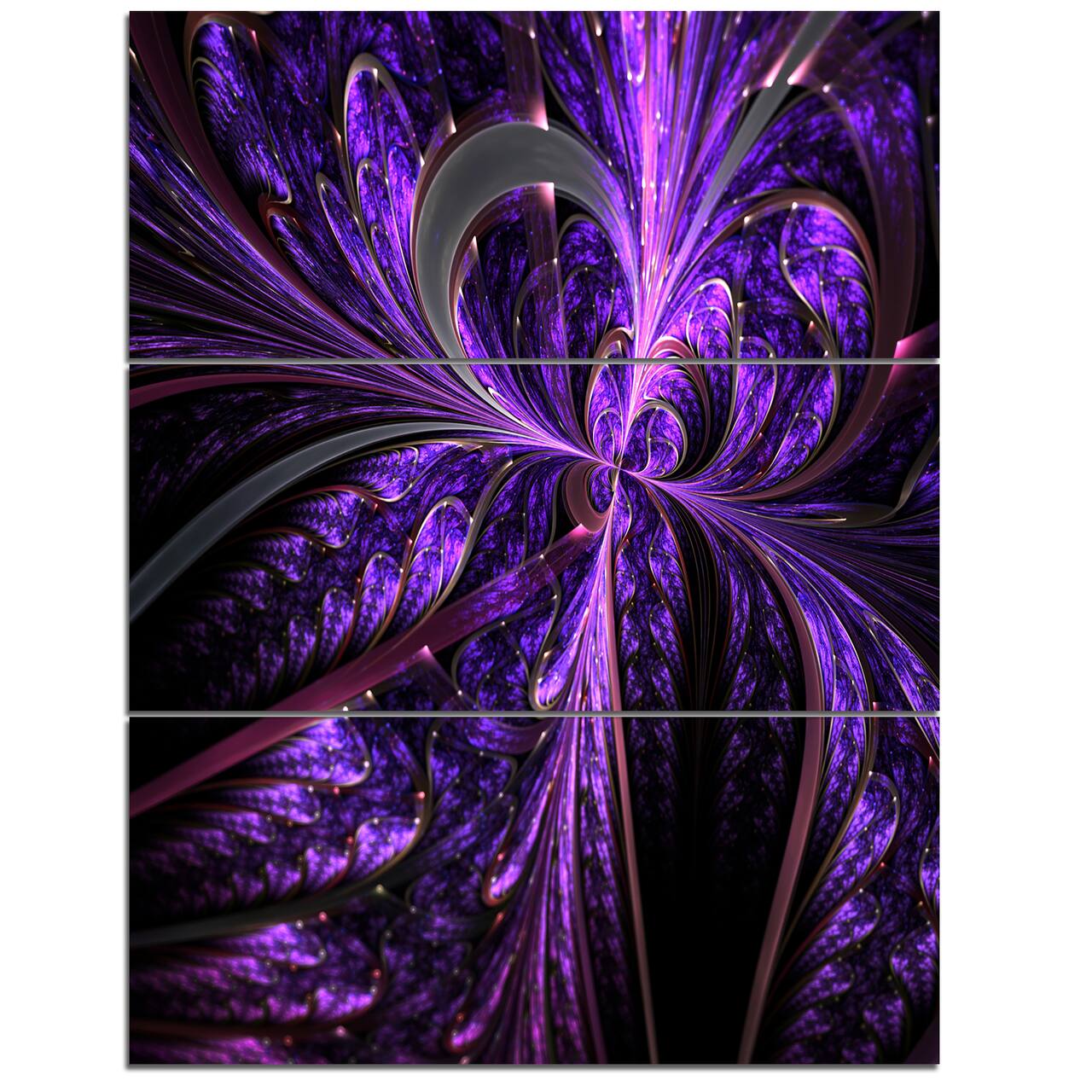 Designart - Embossed Dark Purple Floral Shapes - Large Floral Wall Art Canvas
